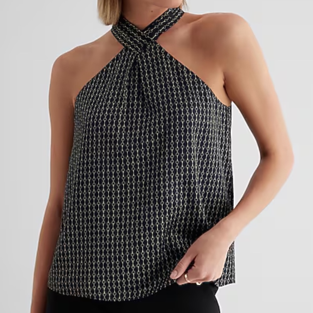 NWT - Satin Printed Gathered Halter Neck Tank - Size Medium